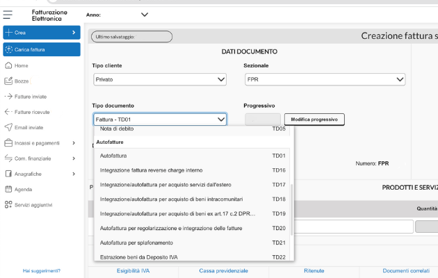 screen td18 td19 autofatture aruba cloud
